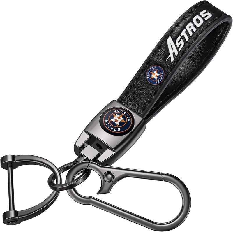 EMIJOY Car Keychain Keyring for Huston Astros Baseball Fans,Huston Astros Accessories Women/Men's Keychains for Vehicles,Leather Key Ring Lanyard for Car Key Fob Holder,Key Fob Keyring Replacement - Image 1